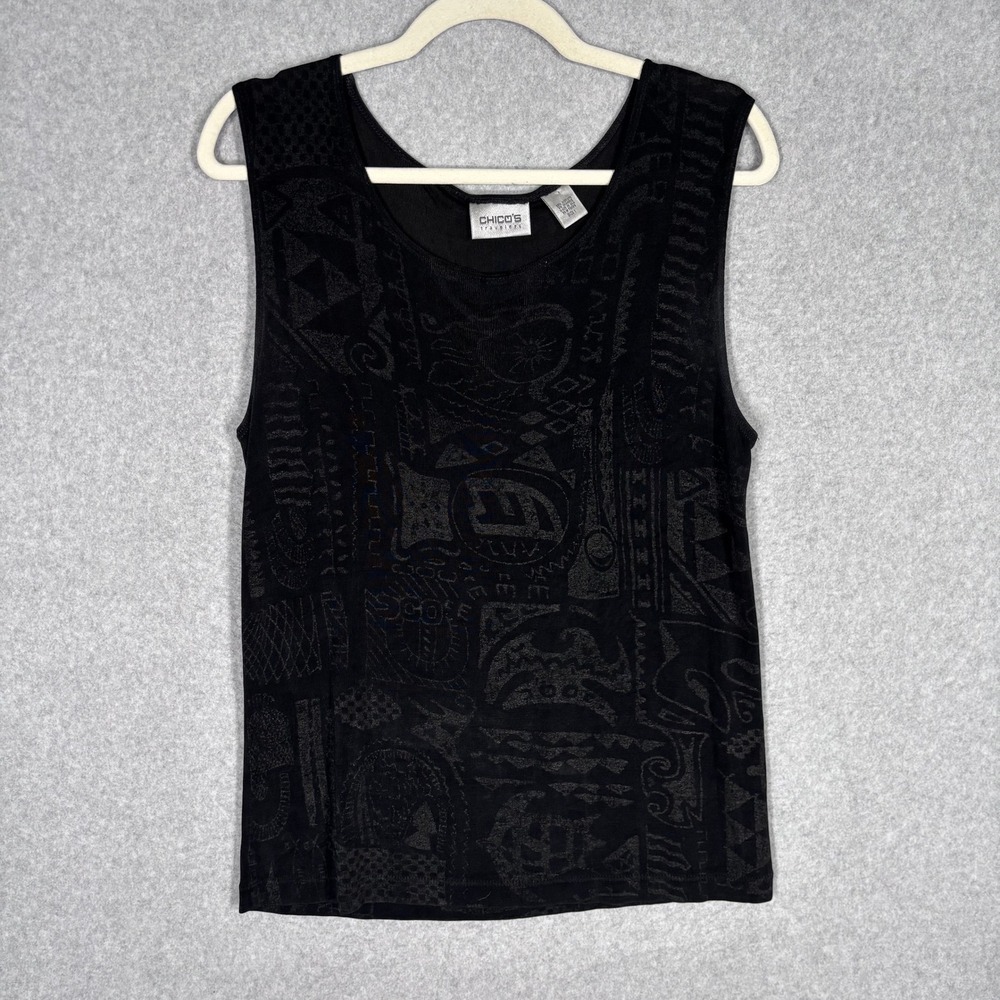 Chicosโ Travelers Tank Top Medium Tribal Aztec Abstract Slinky Liquid Southwest